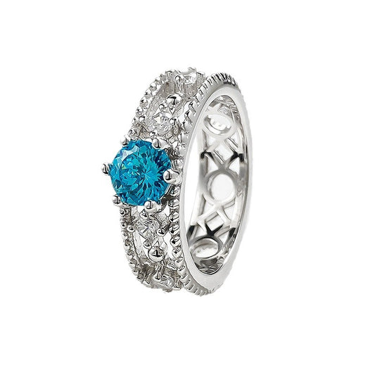 s925 sterling silver blue zircon diamond ring