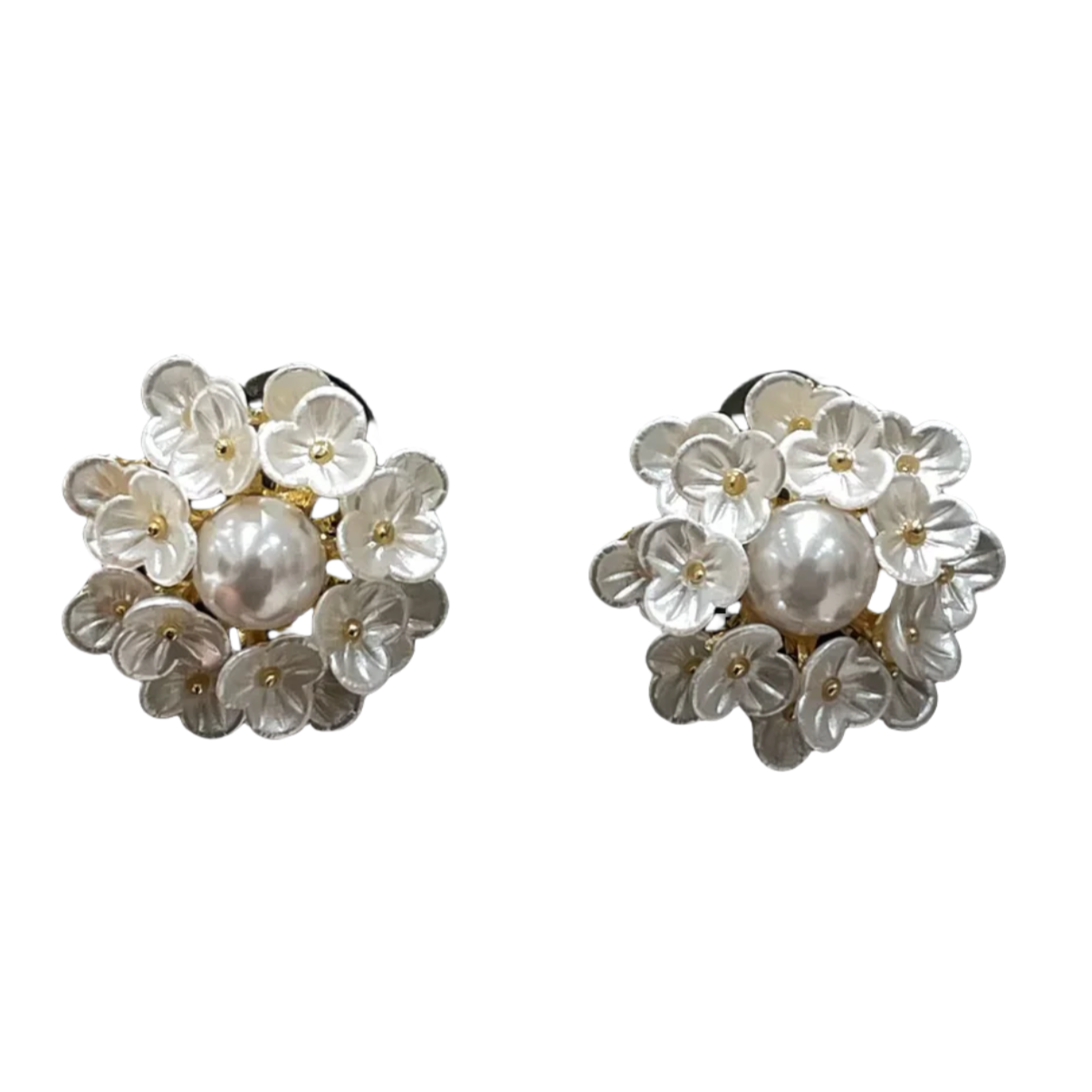 Silver Needle Resin Flower Pearl Earrings