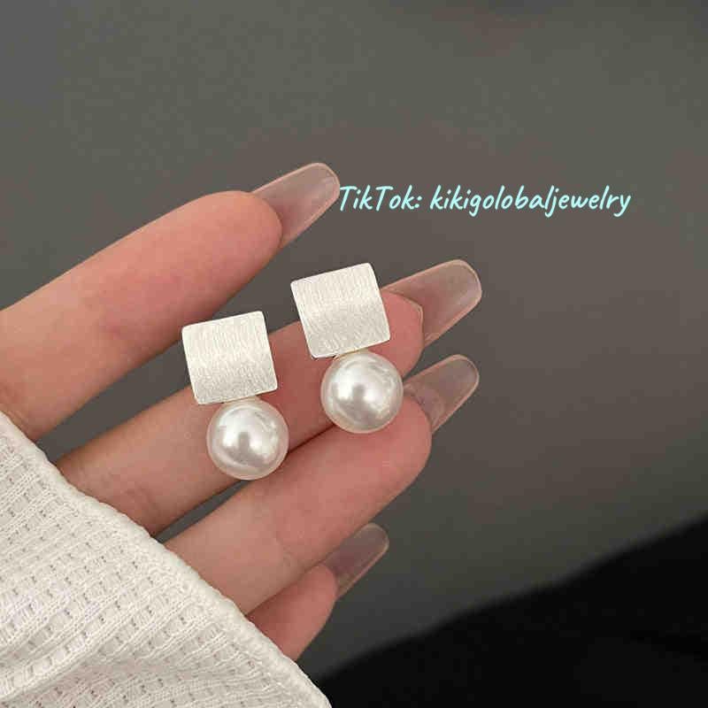 S925 sterling silver pearl square earrings