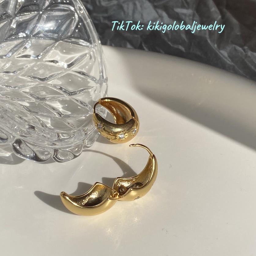 Irregular eight-pointed star zircon earrings