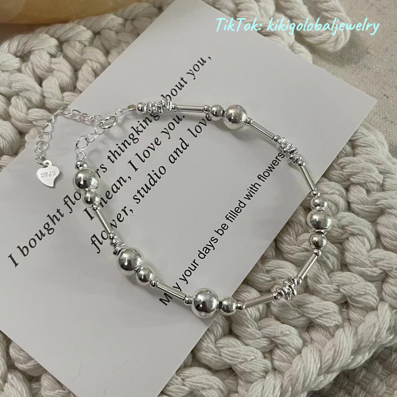 S925 sterling silver round bead bracelet