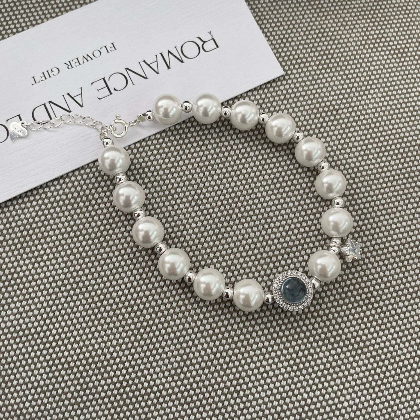 S925 sterling silver aquamarine pearl bracelet