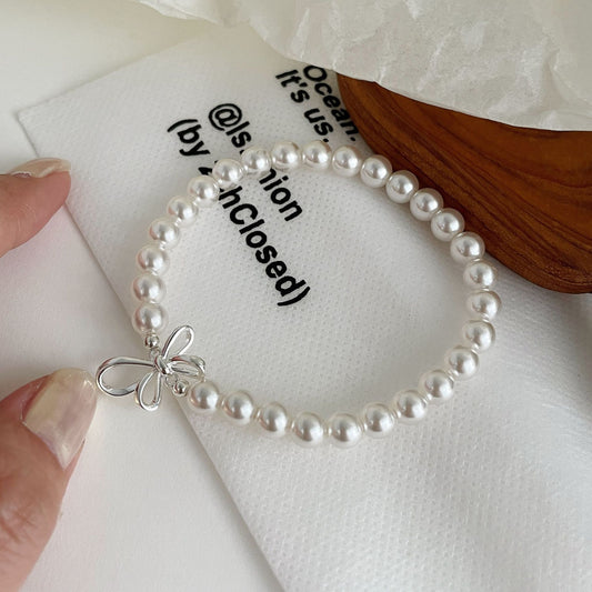 S925 silver bow pearl bracelet