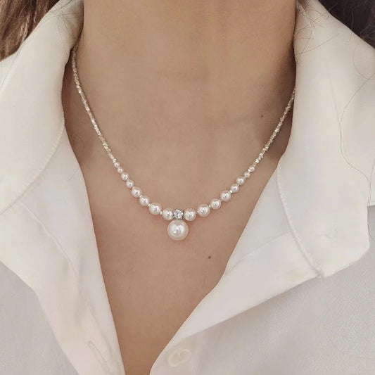 925 sterling silver pearl clavicle necklace