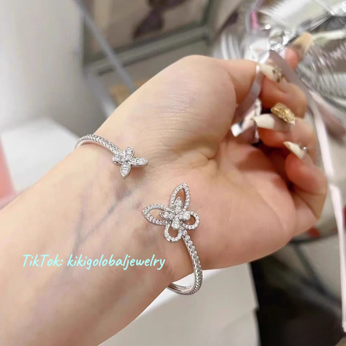 925 Silver Double Butterfly Open Bangle