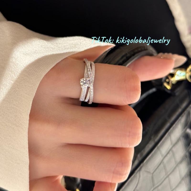 S925 sterling silver three-layer surround micro diamond ring