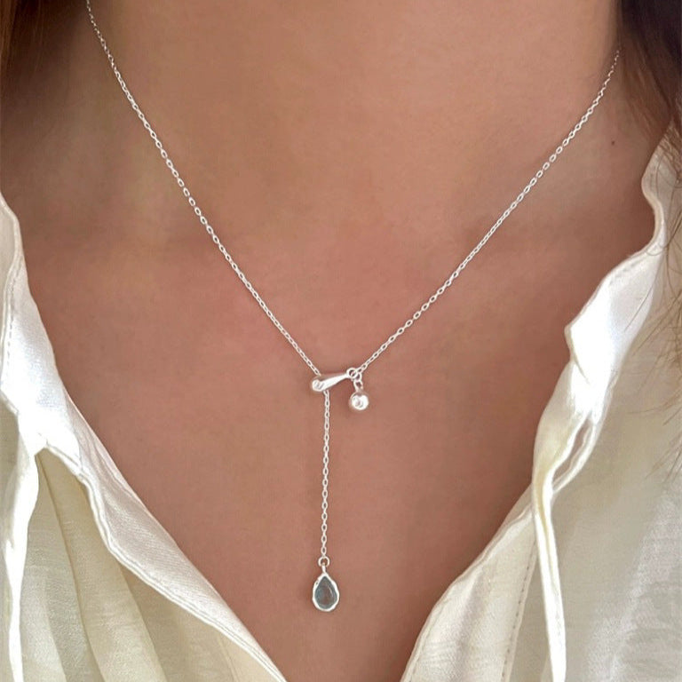 S925 silver blue teardrop necklace