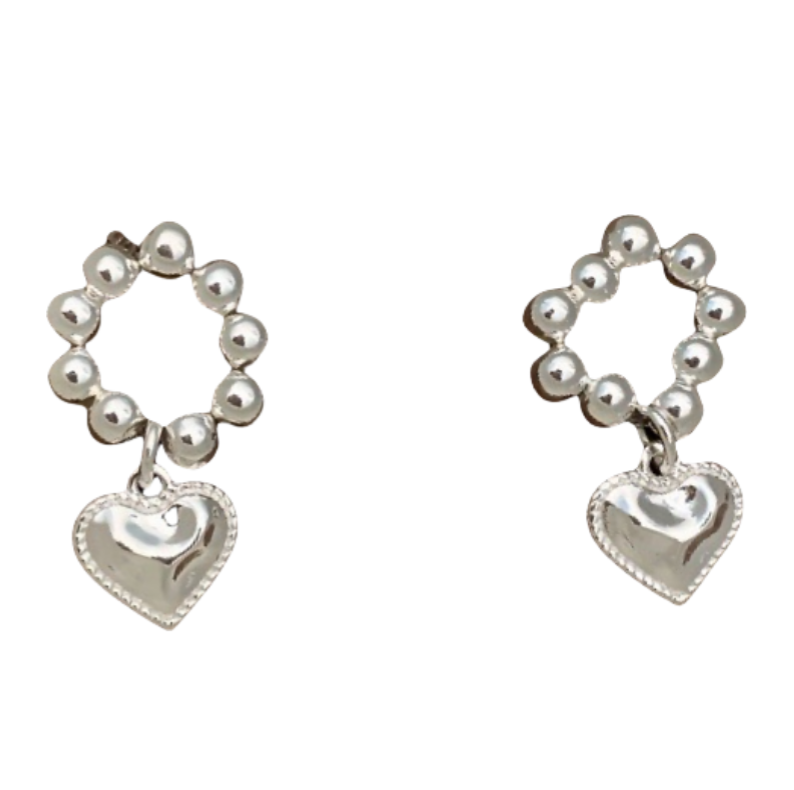 S925 sterling silver beaded heart earrings