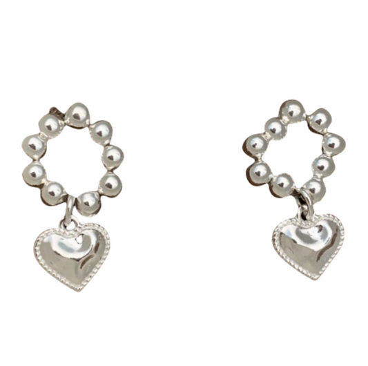 S925 sterling silver beaded heart earrings