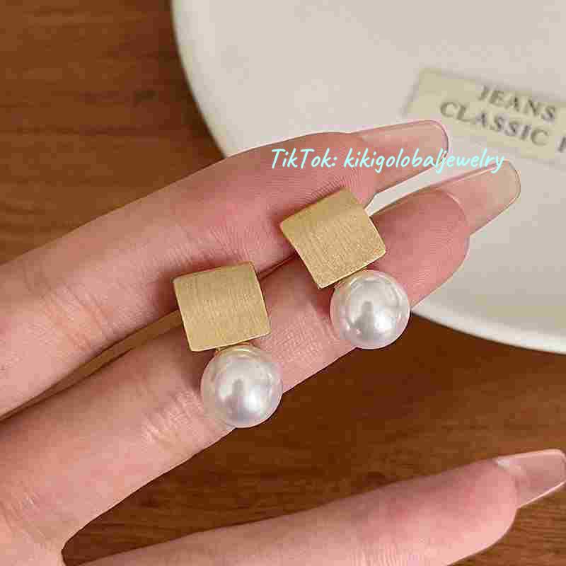 S925 sterling silver pearl square earrings