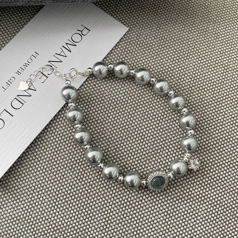 S925 sterling silver aquamarine pearl bracelet