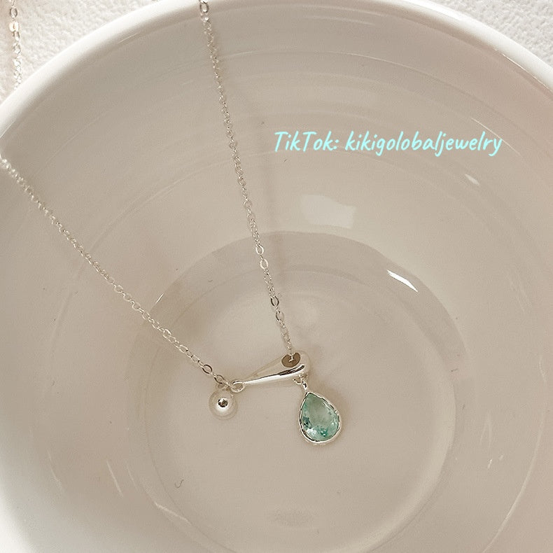 s925 sterling silver blue teardrop gemstone necklace