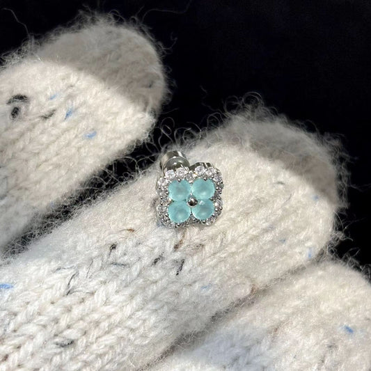 Blue four-leaf clover earrings
