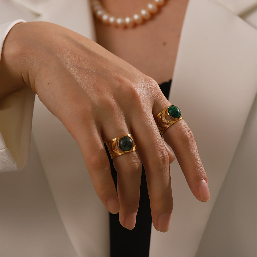 18k gold stainless steel gemstone ring