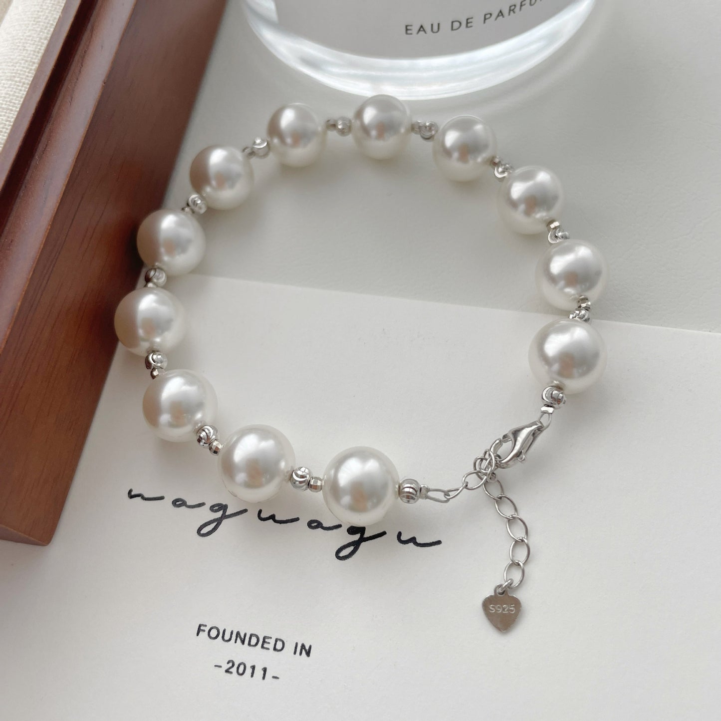 S925 sterling silver round pearl bracelet
