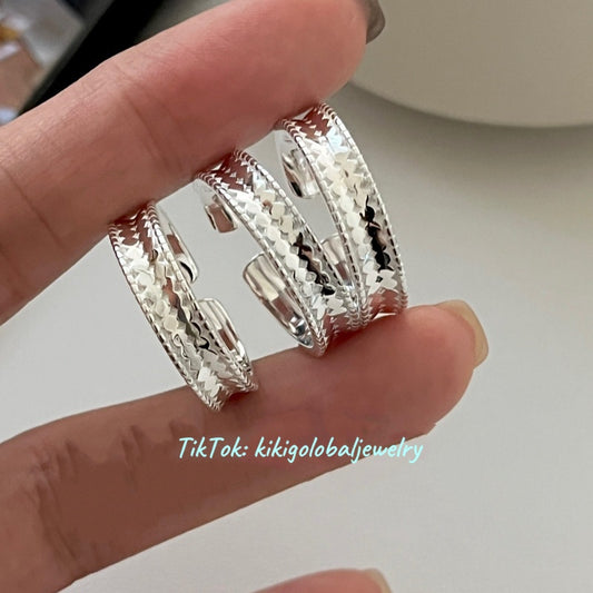 S925 sterling silver sequined fish scale ring