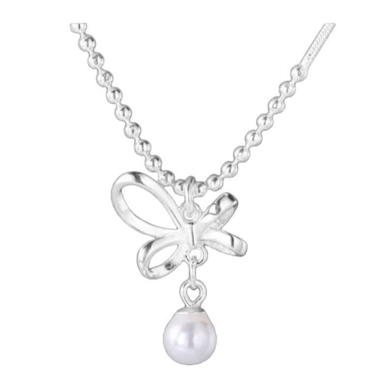 s925 sterling silver bow pearl necklace
