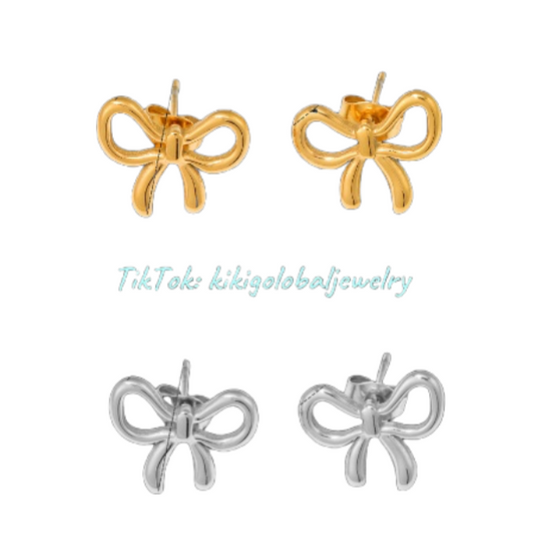 Stainless Steel Gold Bow Butterfly Earrings