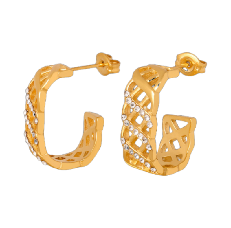 Stainless steel mesh hollow diamond earrings do not fade