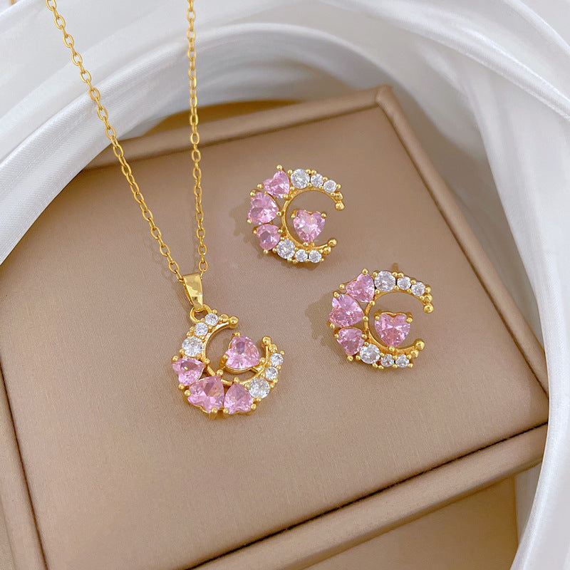 Zircon Crescent Earring Necklace Set