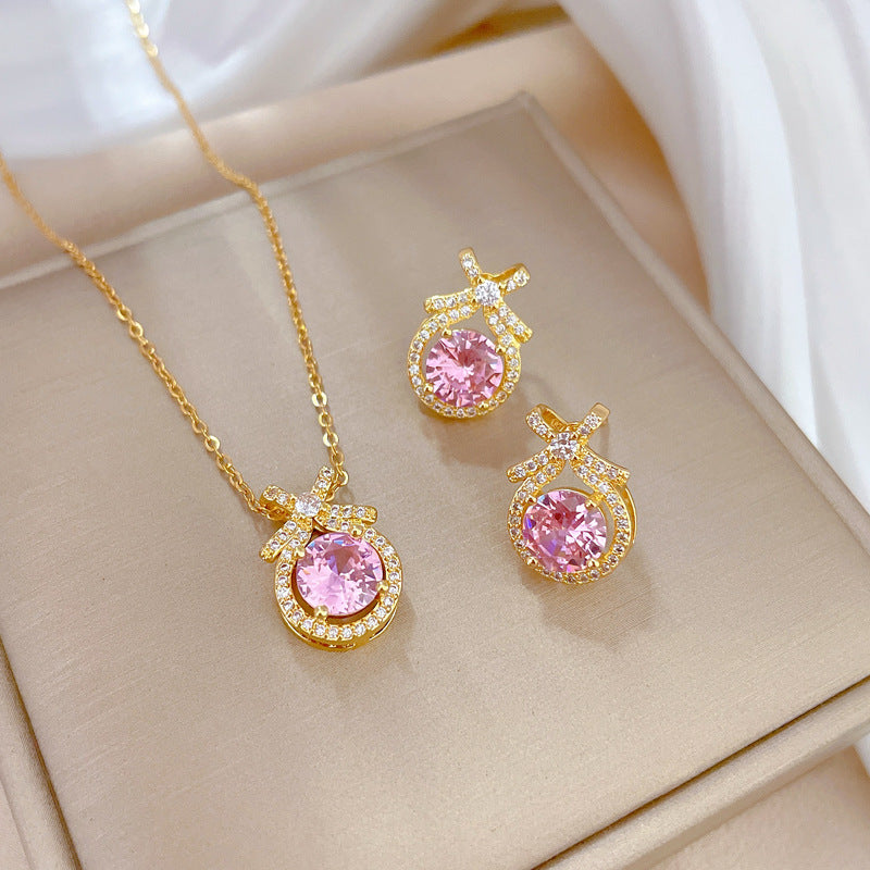Zircon and pink sapphire earrings and necklace set