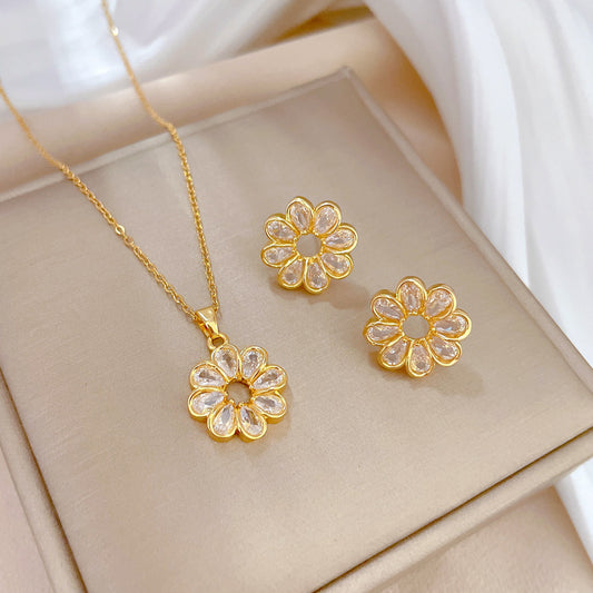 Zircon Sunflower Earring Necklace Set