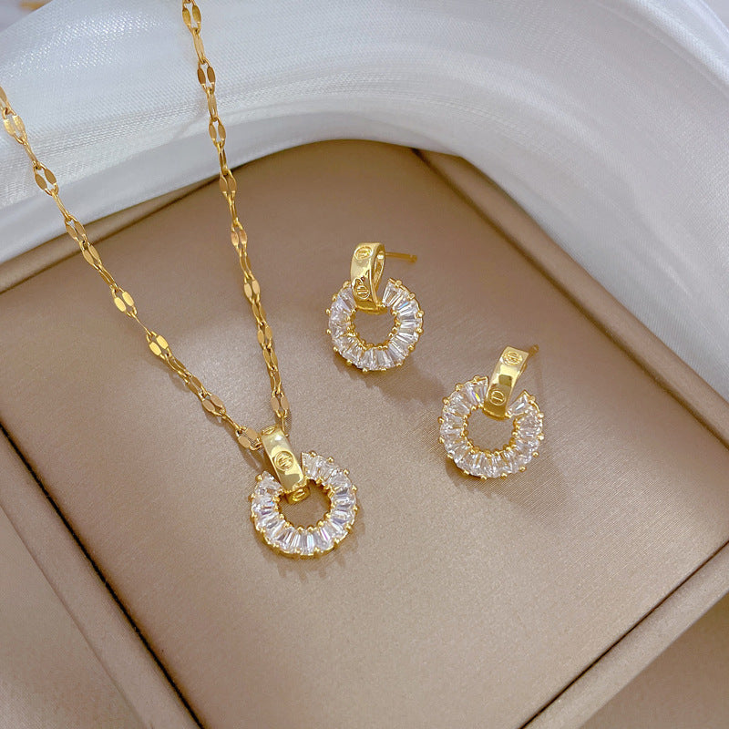 Zircon Round Earrings and Necklace Set