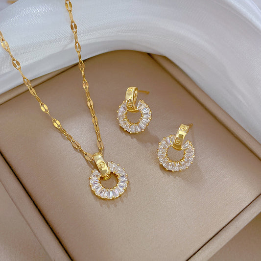 Zircon Round Earrings and Necklace Set