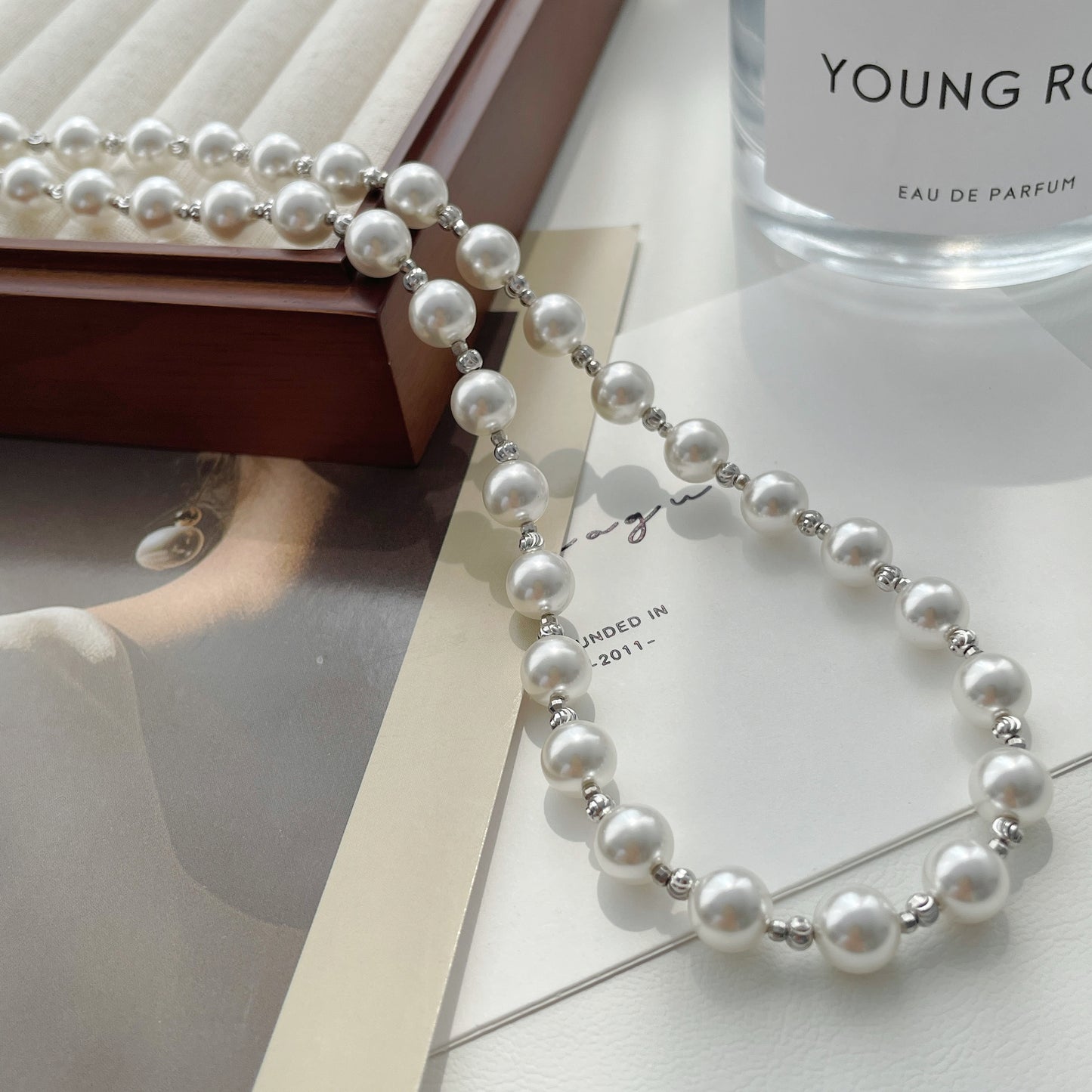 S925 sterling silver round pearl necklace