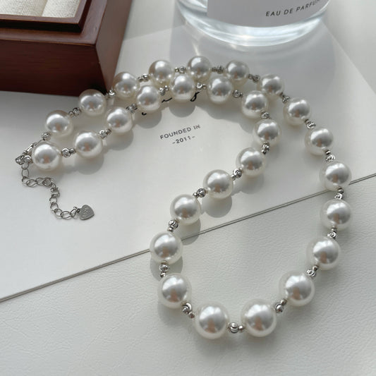 S925 sterling silver round pearl necklace
