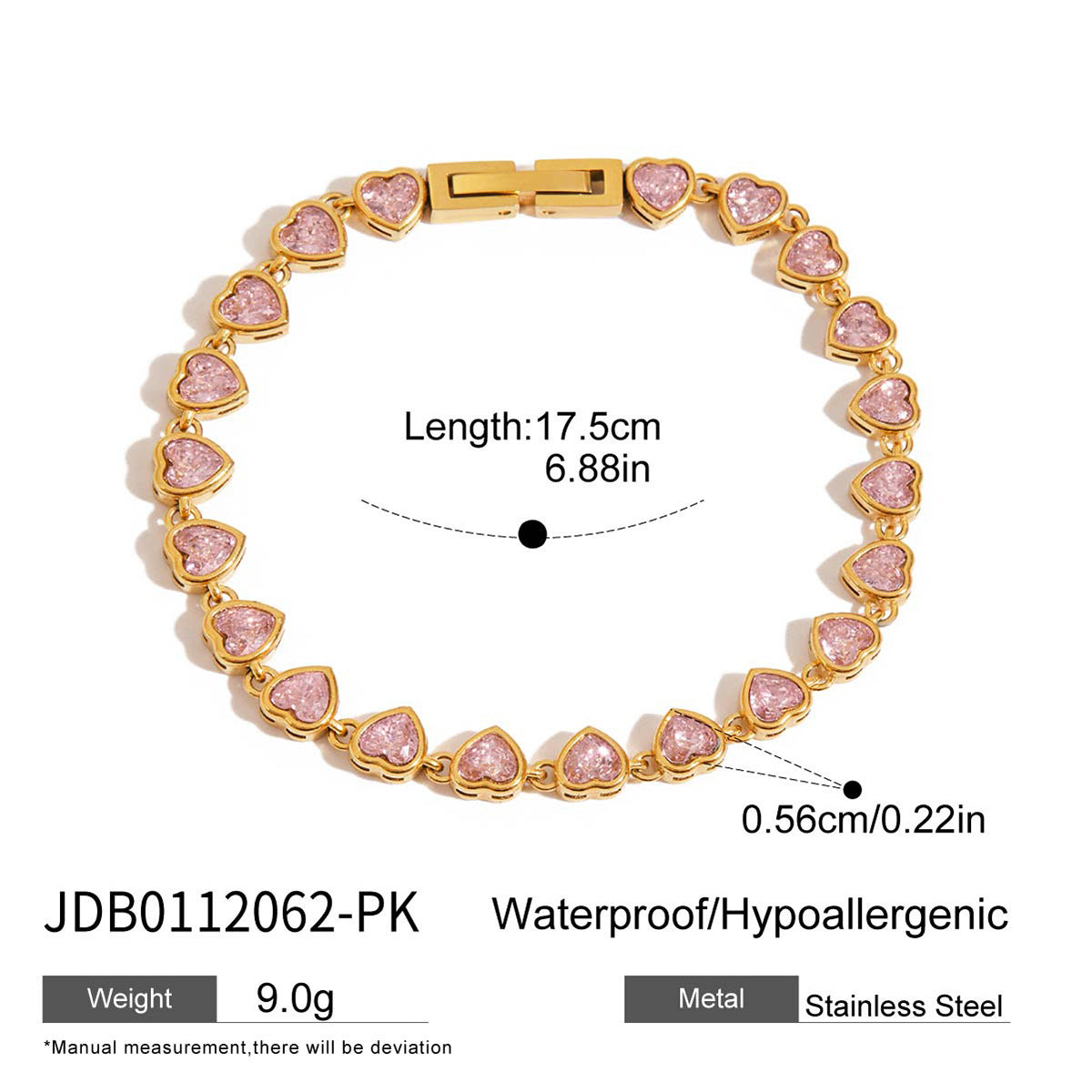 Stainless steel heart zircon bracelet does not fade