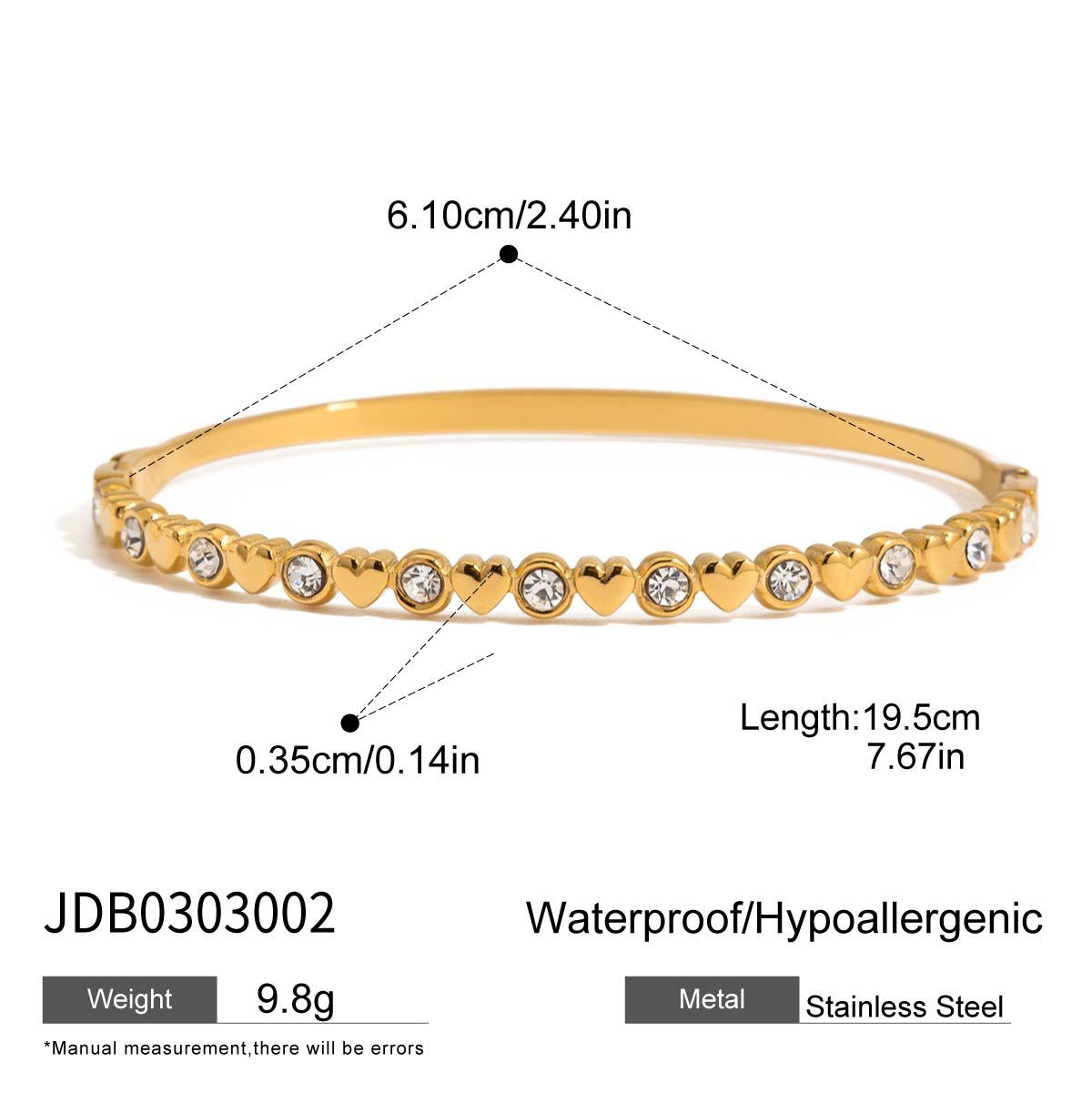 18K gold stainless steel zircon heart bracelet
