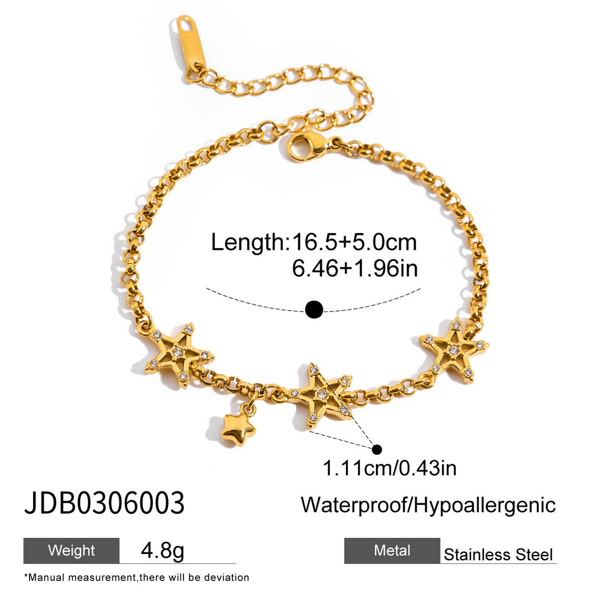 18K gold stainless steel flower bracelet with diamonds