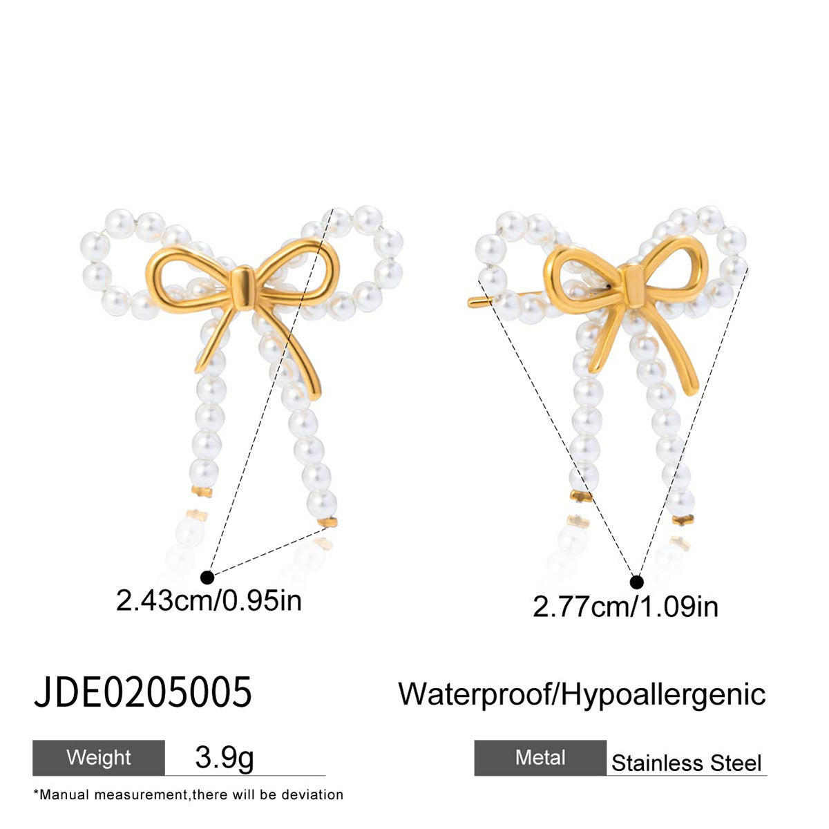 18K Gold Stainless Steel Pearl Bow Earrings