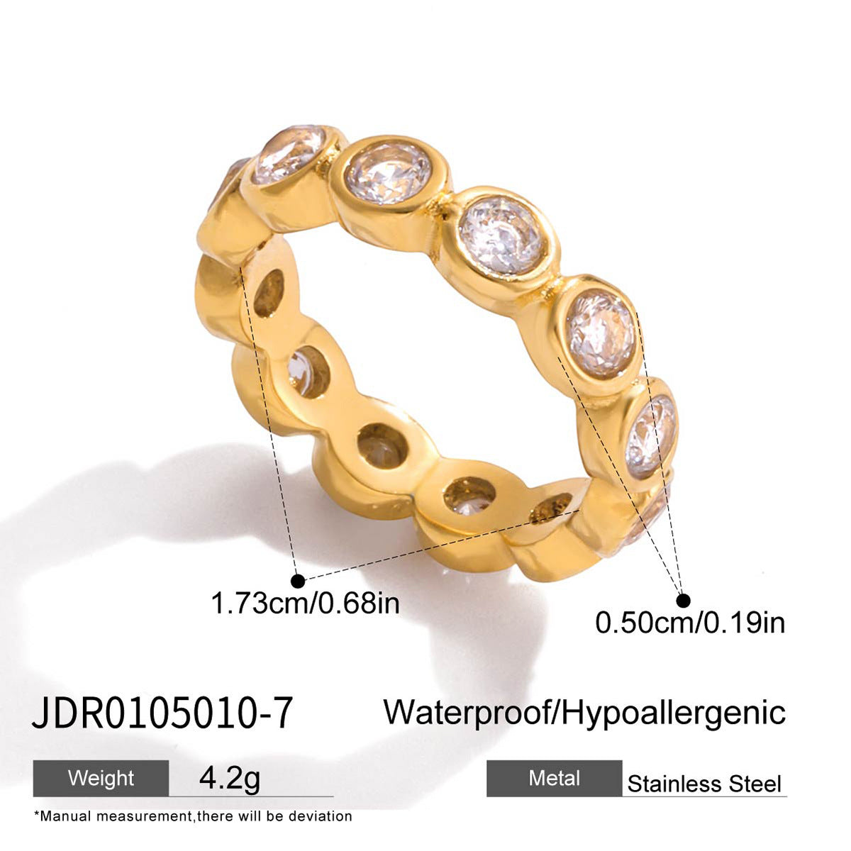 18K gold stainless steel heart zircon ring