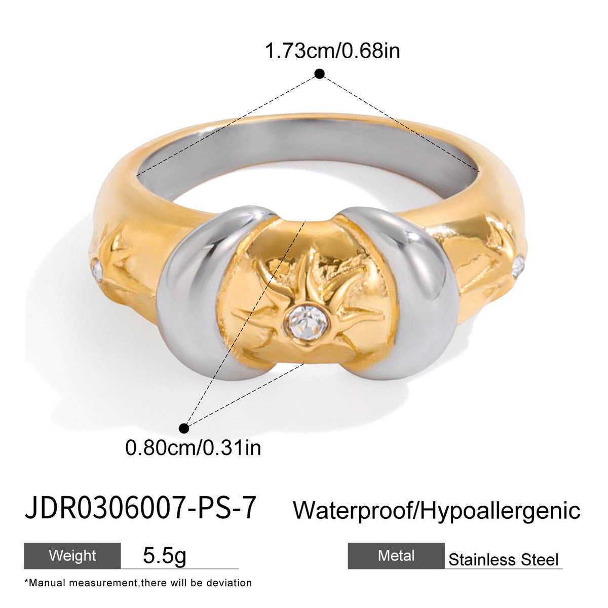 18K Gold Stainless Steel Zircon Sun Ring