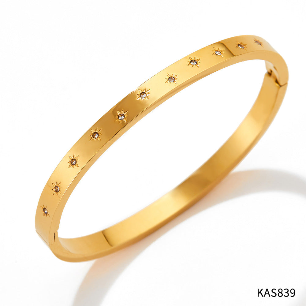 Non-fading stainless steel diamond plain ring bracelet