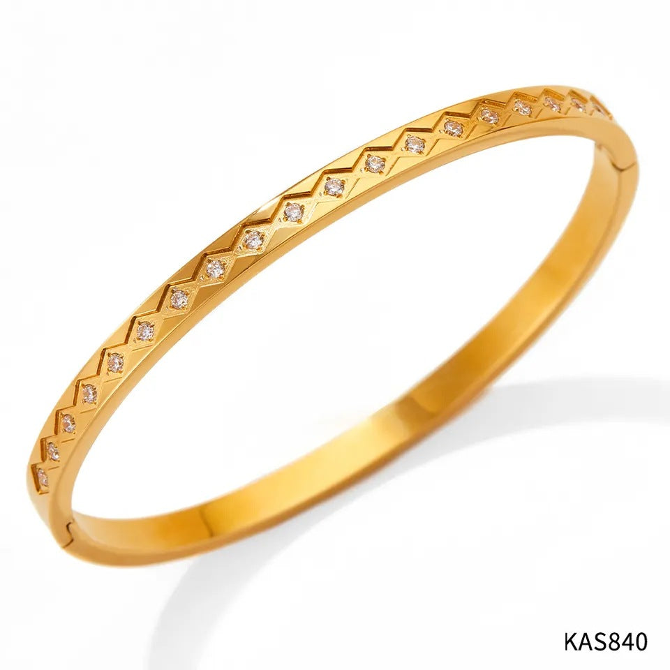 Non-fading stainless steel diamond plain ring bracelet