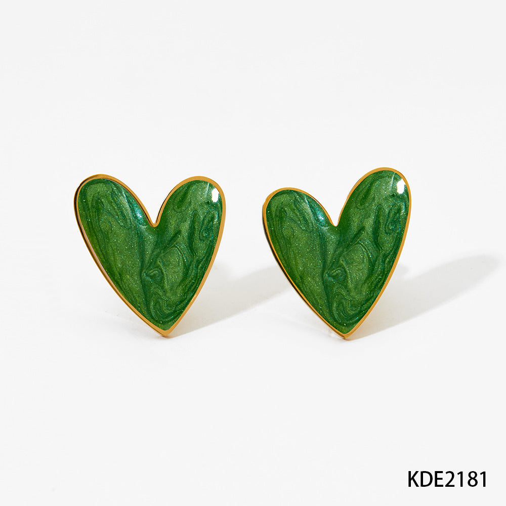Heart Enamel Stainless Steel Necklace and Earrings