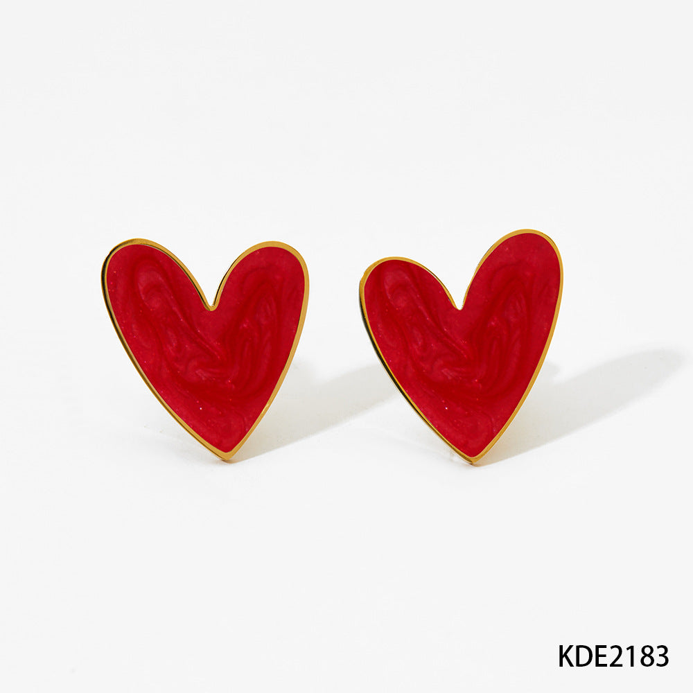 Heart Enamel Stainless Steel Necklace and Earrings