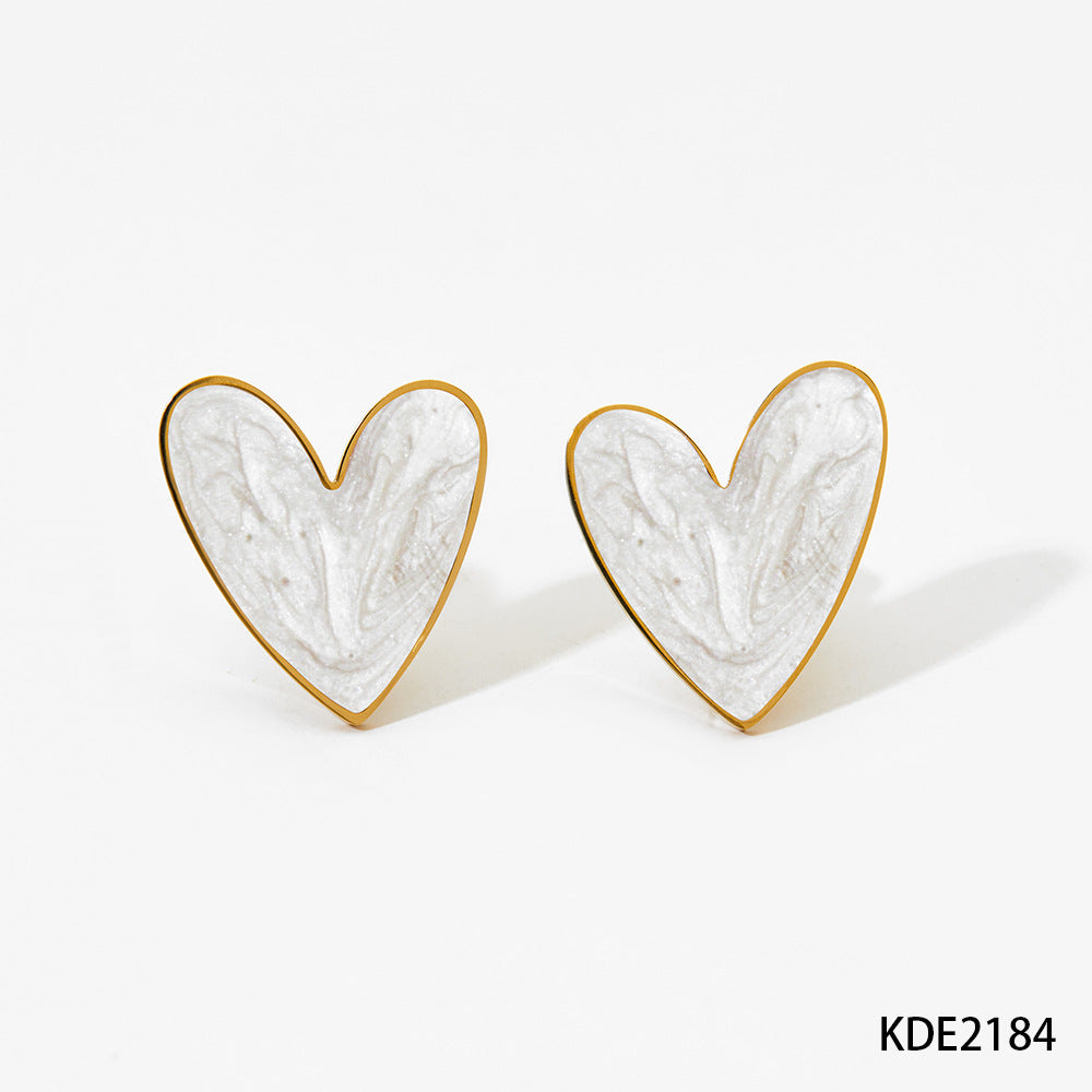 Heart Enamel Stainless Steel Necklace and Earrings