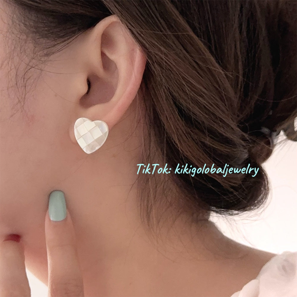 Geometric Mosaic Heart Shell Earrings