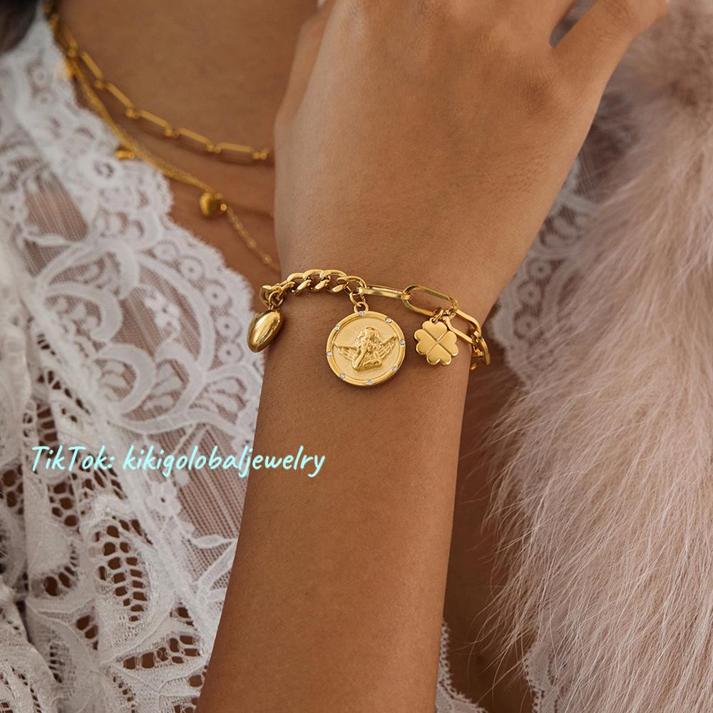18K Gold Stainless Steel Heart Angel Bracelet