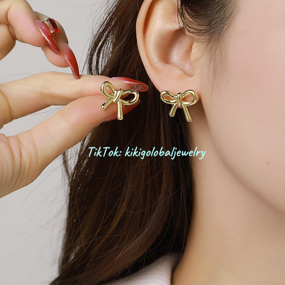 Stainless Steel Gold Bow Butterfly Earrings