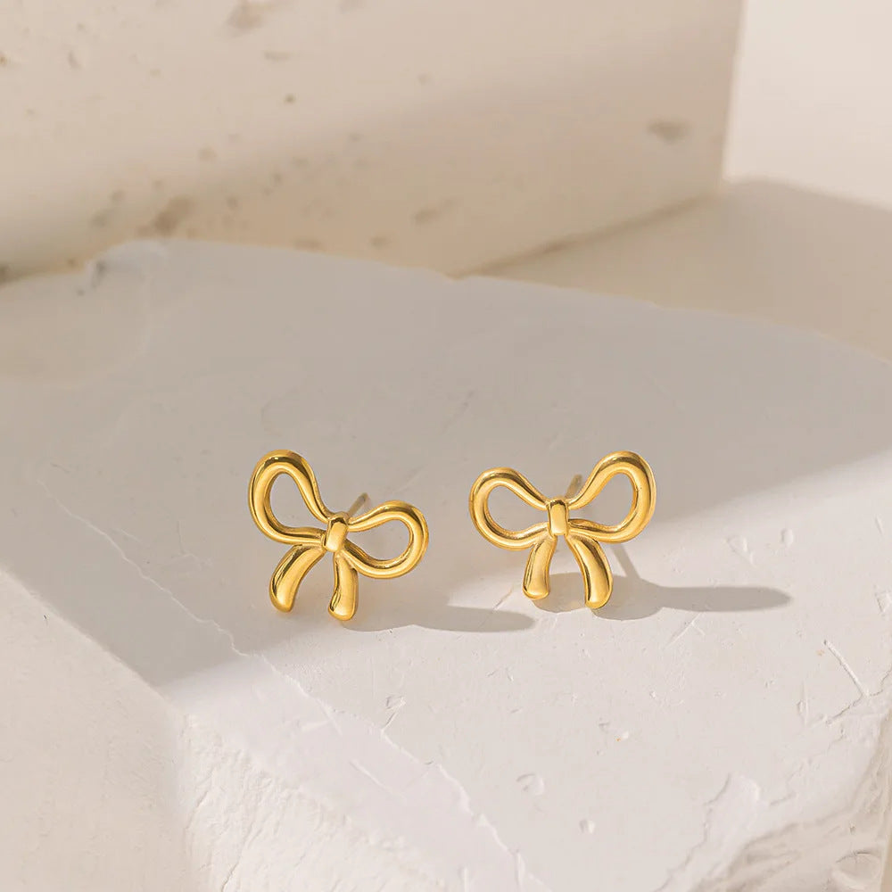Stainless Steel Gold Bow Butterfly Earrings
