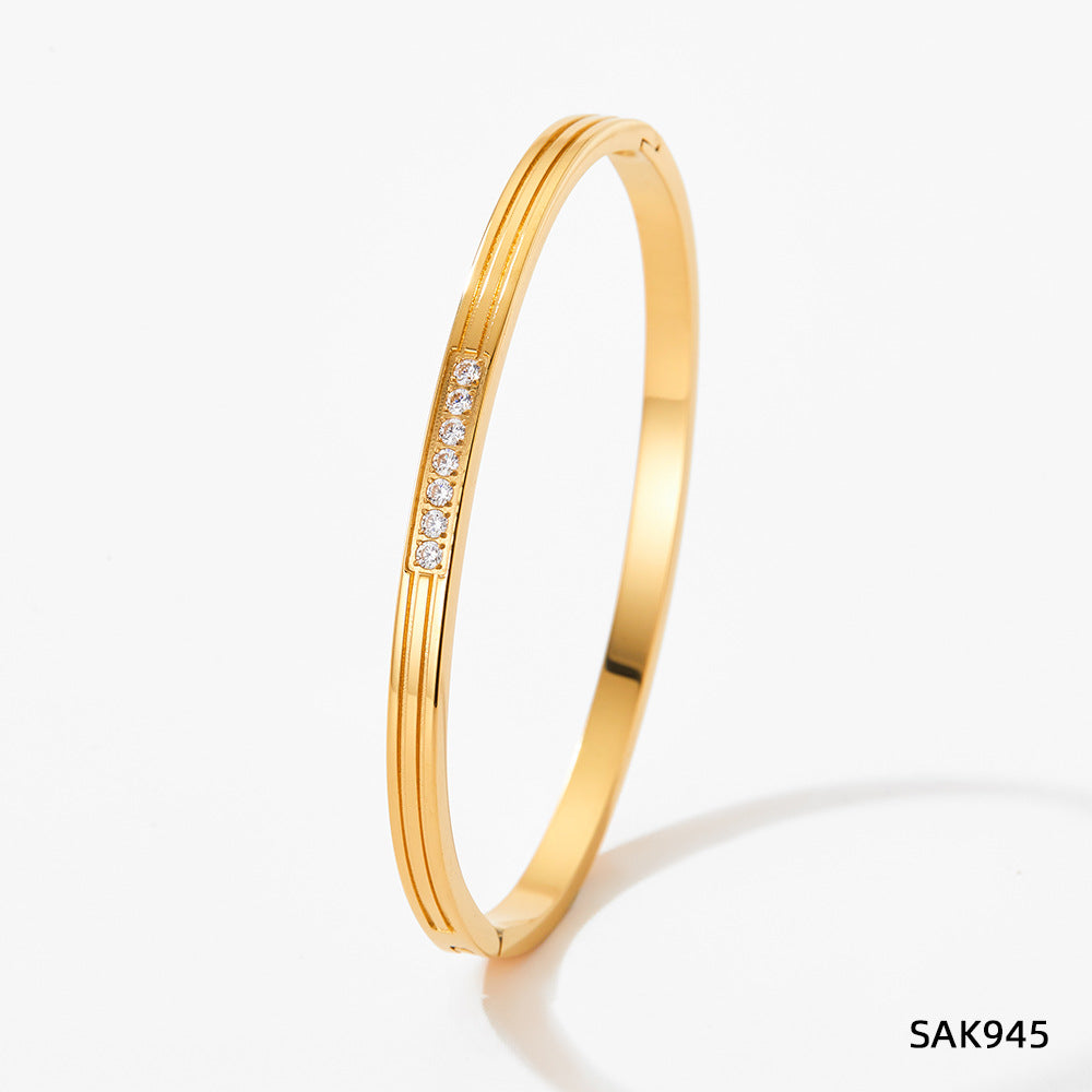 Non-fading stainless steel diamond plain ring bracelet