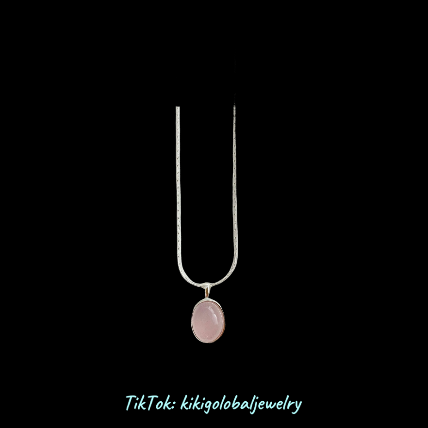 S925 sterling silver pink natural stone necklace