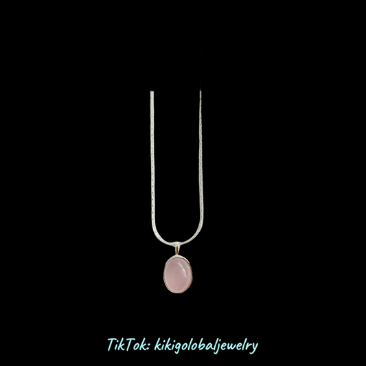 S925 sterling silver pink natural stone necklace