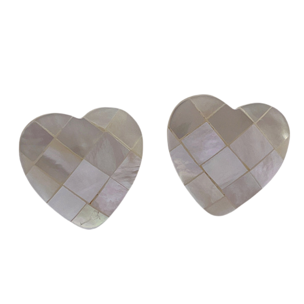 Geometric Mosaic Heart Shell Earrings
