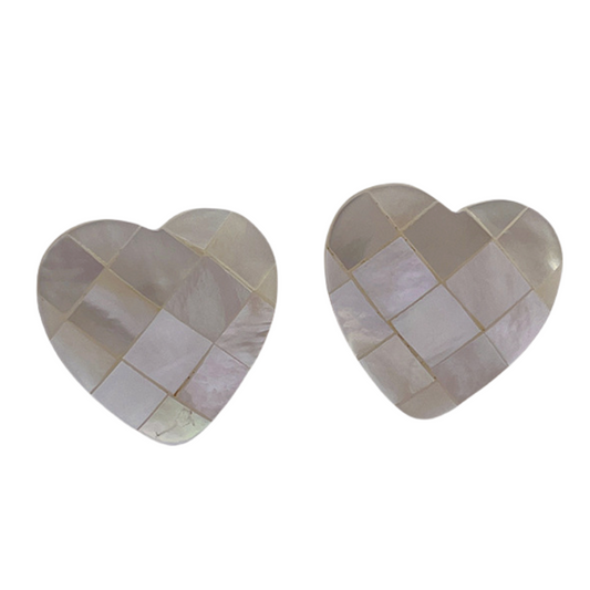 Geometric Mosaic Heart Shell Earrings